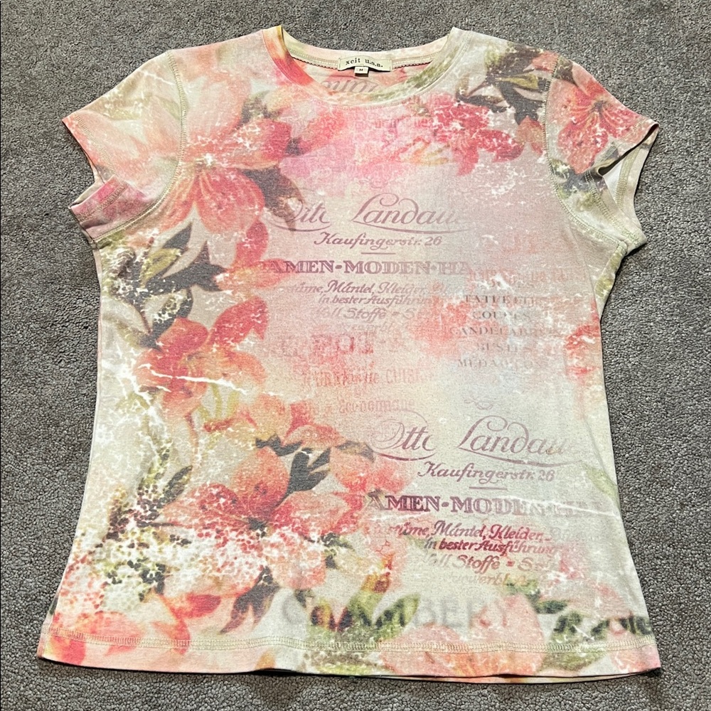 Vintage Xcit USA Poly Cotton 90s Y2K Floral Tee size medium